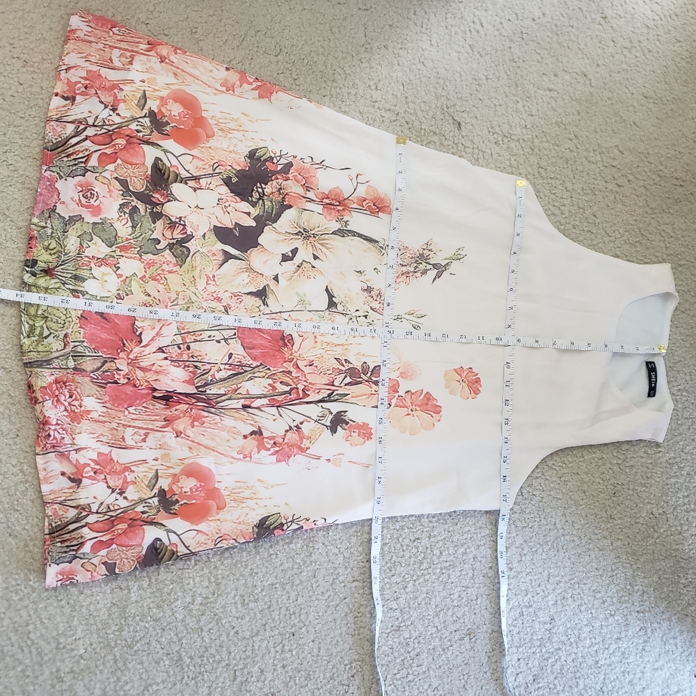 **SOLD**SHEIN Cream, peach floral A-line dress - Picture 2 of 5